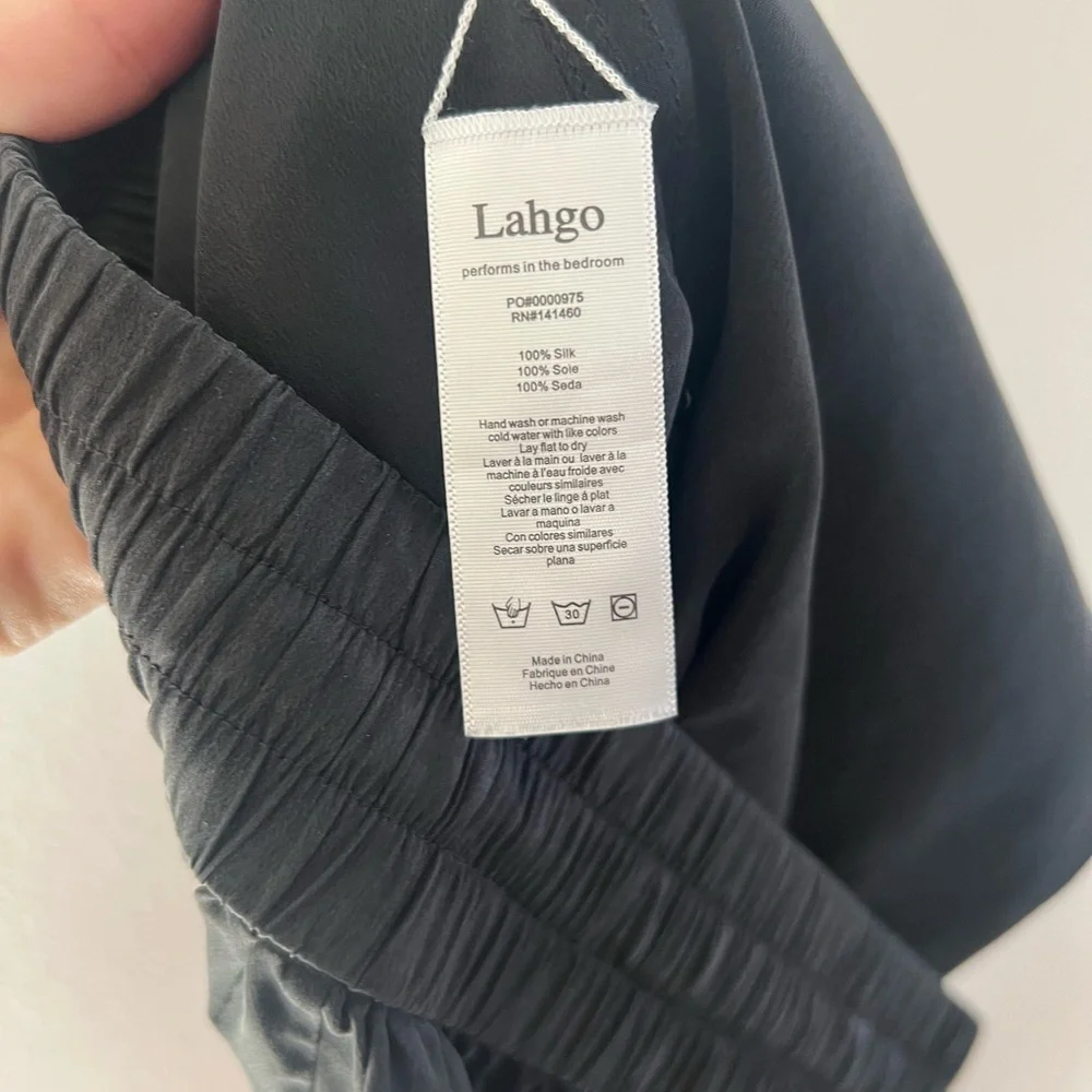 Lahgo Men’s Black Washable Silk Pull-On‎ Pajama Pants Size Large